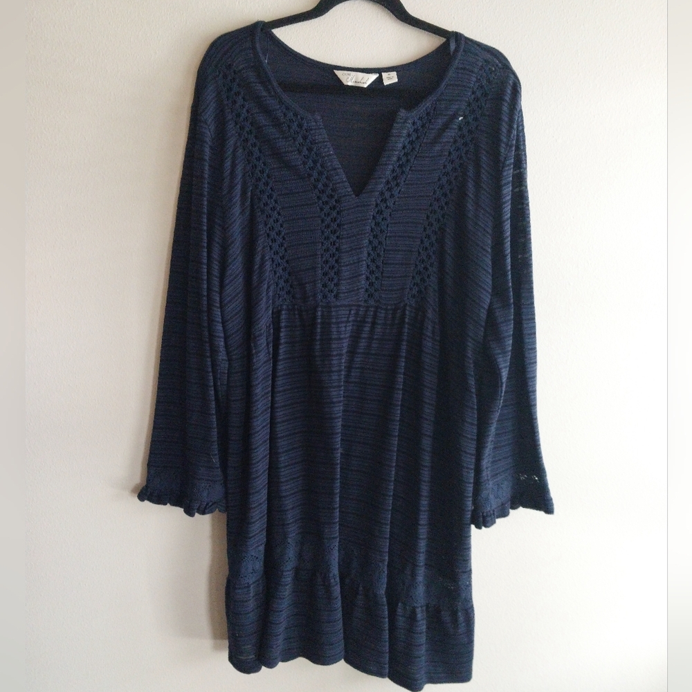 Cafe Marrakesh Navy Stripe Long Sleeve Babydoll Boho Dress